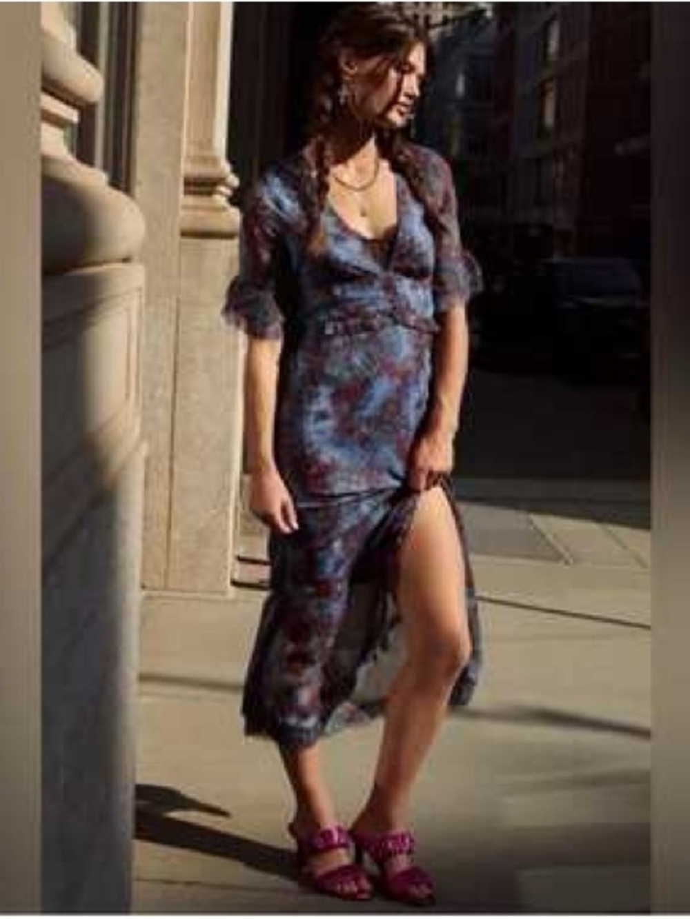 Urban Outfitters Florence Chiffon Watercolor Midi Dress - Picture 9 of 12